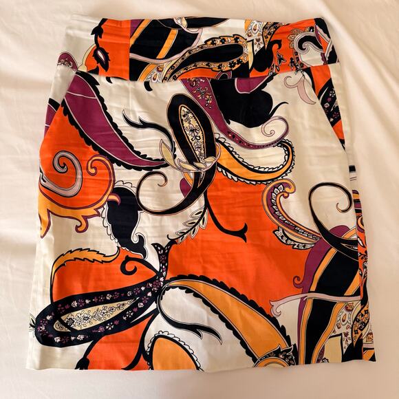 PREMISE Dresses & Skirts - Premise Women’s Paisley Skirt | Size 4 | Orange & Cream | Back Zip | Pockets